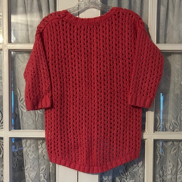 Women’s See Through Pink Sweater Pockets 3/4 Length Sleeves Holes - Picture 3 of 3